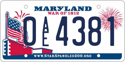 MD license plate 0AE4381