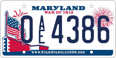 MD license plate 0AE4386