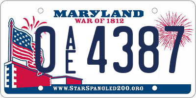 MD license plate 0AE4387