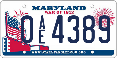 MD license plate 0AE4389