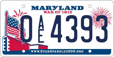 MD license plate 0AE4393