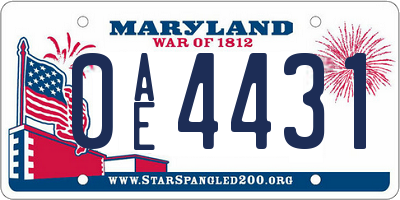 MD license plate 0AE4431