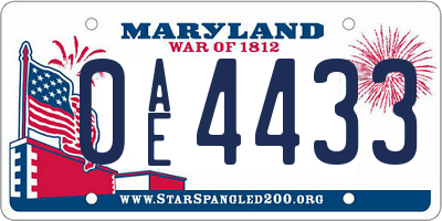 MD license plate 0AE4433