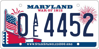 MD license plate 0AE4452