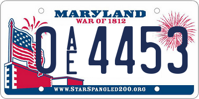 MD license plate 0AE4453