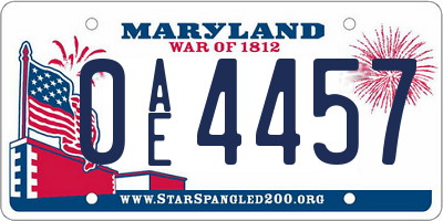 MD license plate 0AE4457