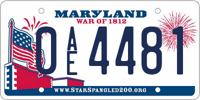 MD license plate 0AE4481