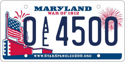 MD license plate 0AE4500