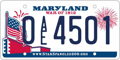 MD license plate 0AE4501