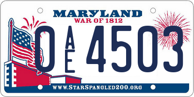 MD license plate 0AE4503