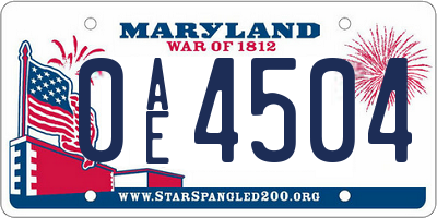 MD license plate 0AE4504