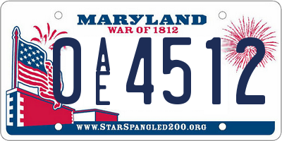 MD license plate 0AE4512