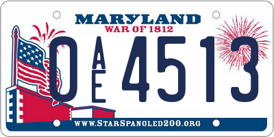 MD license plate 0AE4513