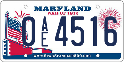 MD license plate 0AE4516