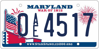 MD license plate 0AE4517