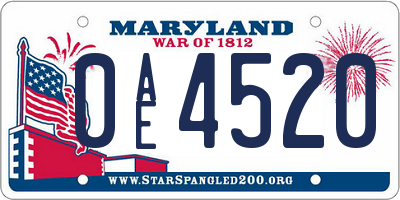 MD license plate 0AE4520