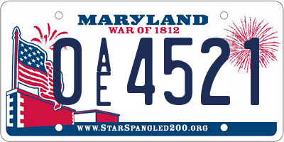 MD license plate 0AE4521