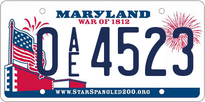 MD license plate 0AE4523