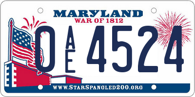MD license plate 0AE4524