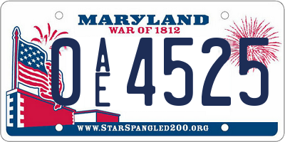 MD license plate 0AE4525
