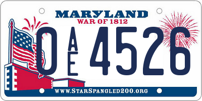MD license plate 0AE4526