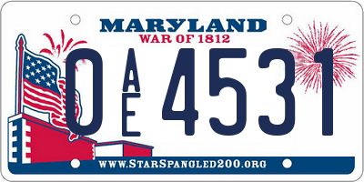 MD license plate 0AE4531