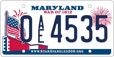 MD license plate 0AE4535