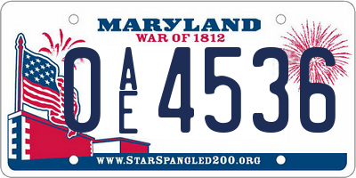 MD license plate 0AE4536
