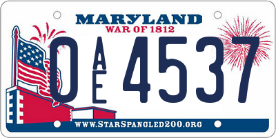 MD license plate 0AE4537