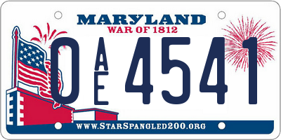 MD license plate 0AE4541