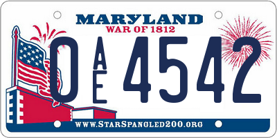 MD license plate 0AE4542