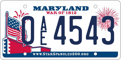 MD license plate 0AE4543