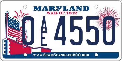 MD license plate 0AE4550
