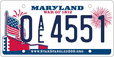 MD license plate 0AE4551