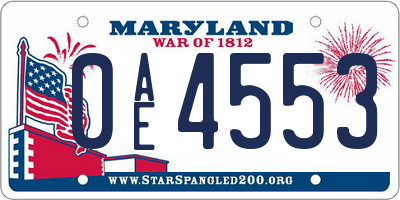 MD license plate 0AE4553