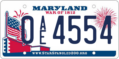 MD license plate 0AE4554