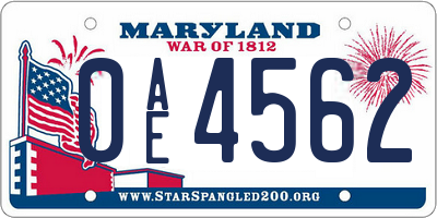MD license plate 0AE4562