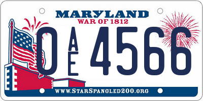 MD license plate 0AE4566