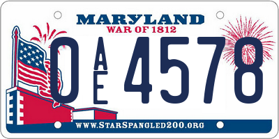 MD license plate 0AE4578