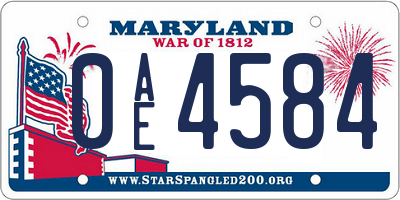 MD license plate 0AE4584