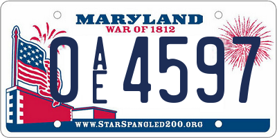 MD license plate 0AE4597