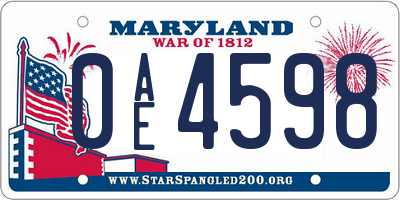 MD license plate 0AE4598
