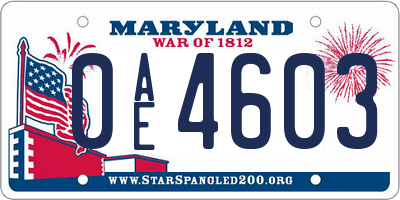 MD license plate 0AE4603
