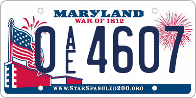 MD license plate 0AE4607