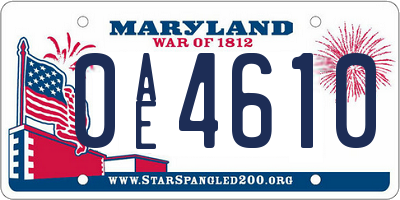 MD license plate 0AE4610