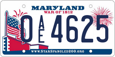 MD license plate 0AE4625