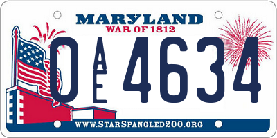 MD license plate 0AE4634