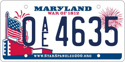 MD license plate 0AE4635