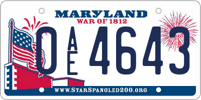 MD license plate 0AE4643