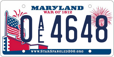 MD license plate 0AE4648
